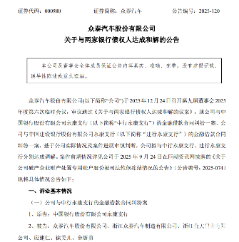 众泰汽车称已与两大银行达成4亿元债务和解:避免强制执行(图1) 众泰汽车称已与两大银行达成4亿元债务和解:避免强制执行(图1)